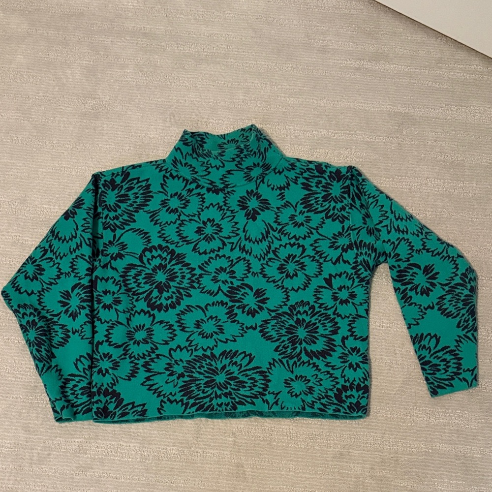 Anthropologie Maeve Teal and Black cotton sweater